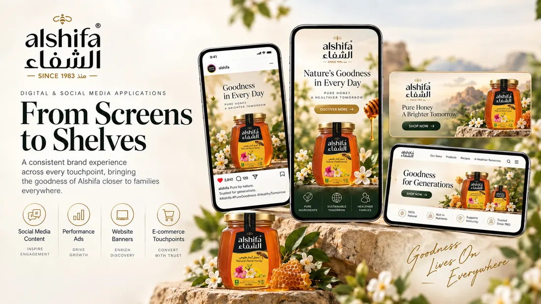 From Screens to Shelves: the identity across social content, performance ads, website banners and e-commerce touchpoints.