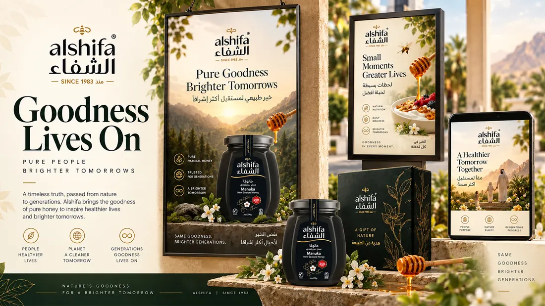 Goodness Lives On: the campaign carried across packaging, print, out-of-home and a tablet layout.
