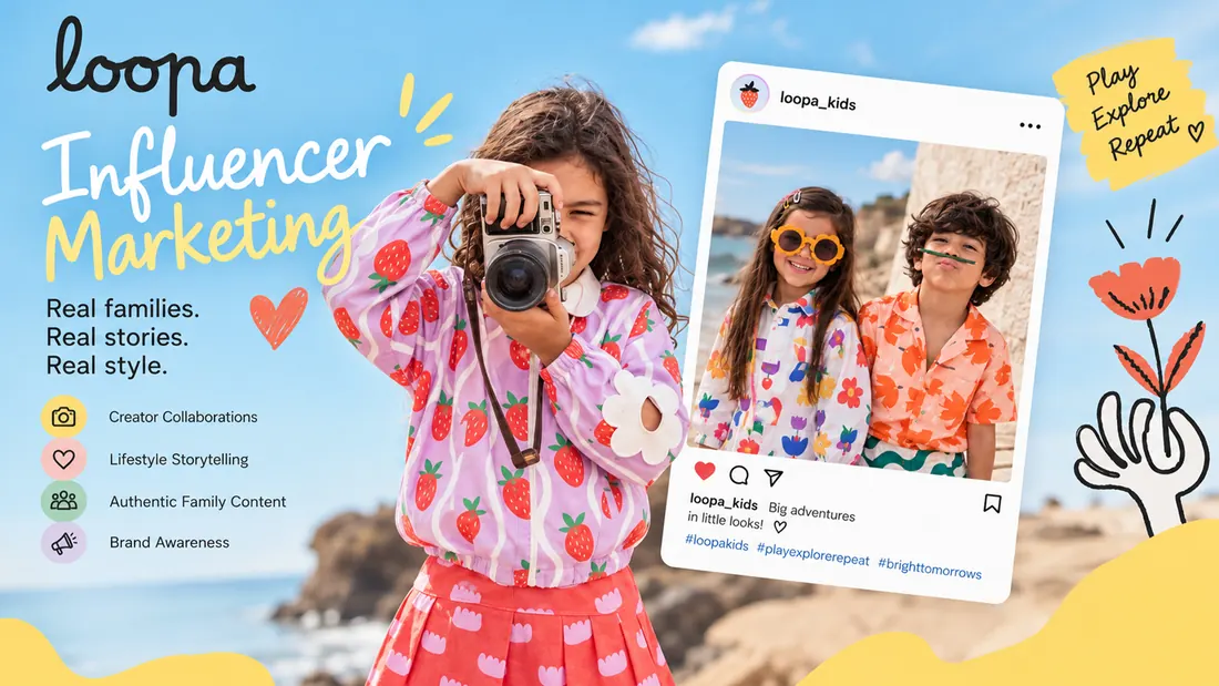 Influencer marketing: a creator post mocked up beside the four pillars — creator collaborations, lifestyle storytelling, authentic family content, brand awareness.